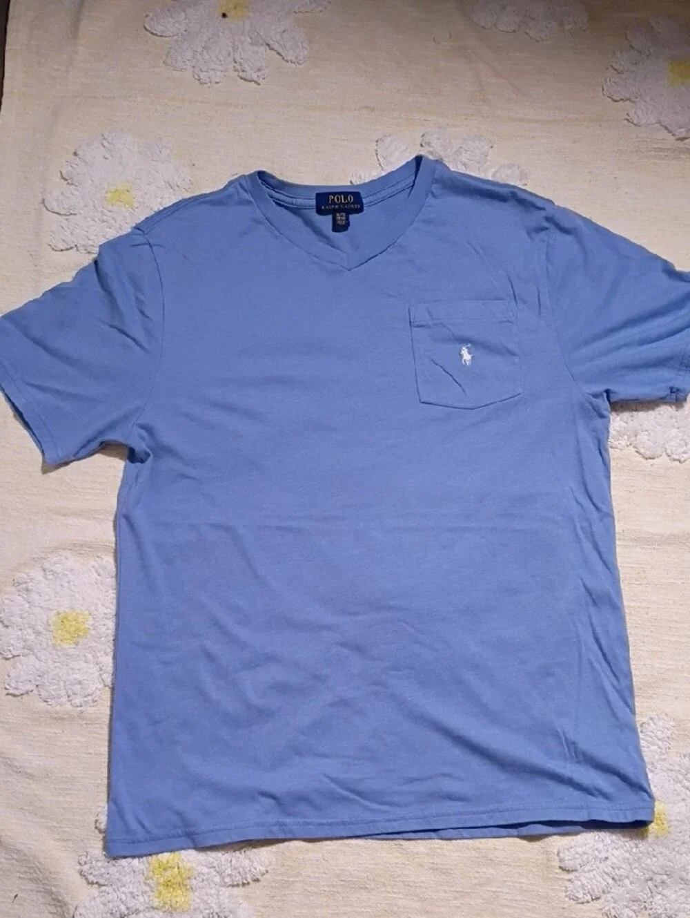 Polo‎ by Ralph Lauren Men's Light Blue V-Neck Pocket Tee